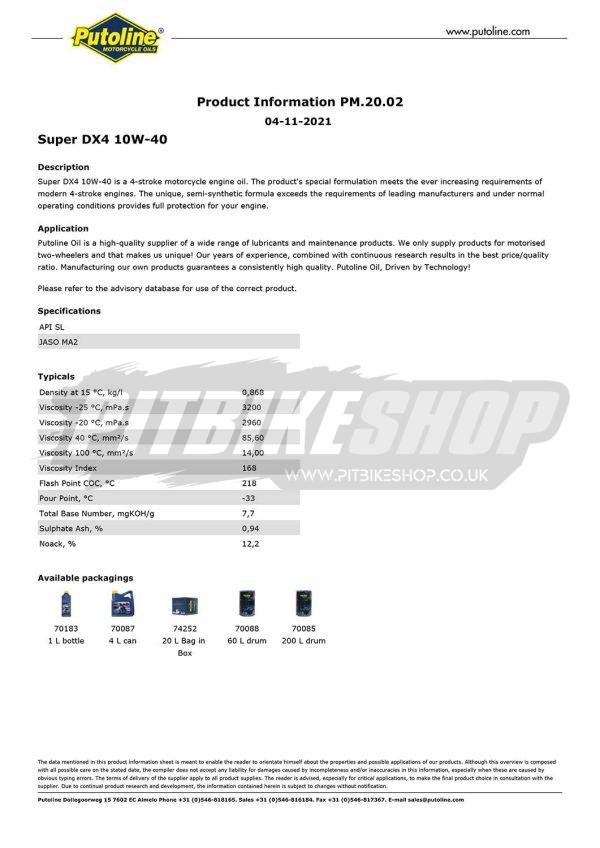 Putoline Super DX4 10W/40 Semi Synthetic Oil 1l - Image 2