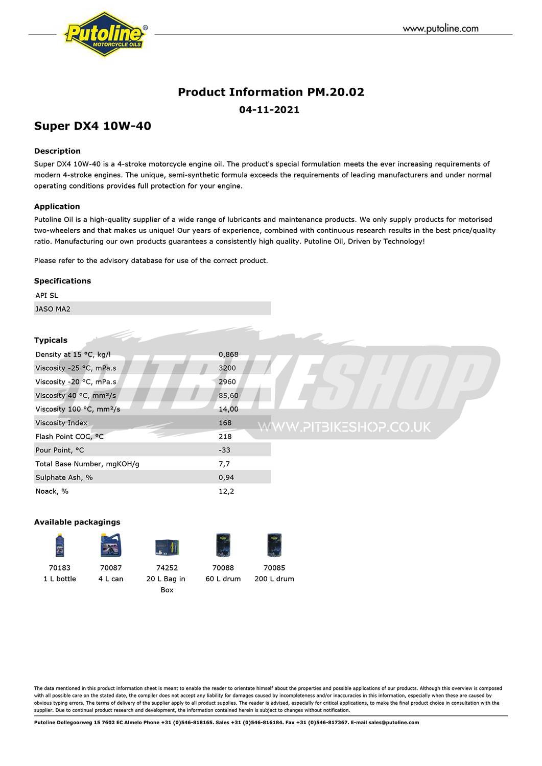 Putoline Super DX4 10W/40 Semi Synthetic Oil 4l - Image 2