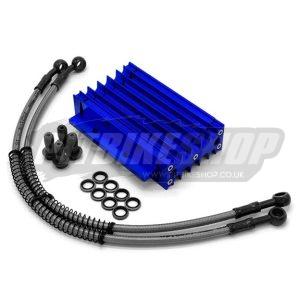 Oil Cooler - CNC Alloy - 420mm Hoses - Blue